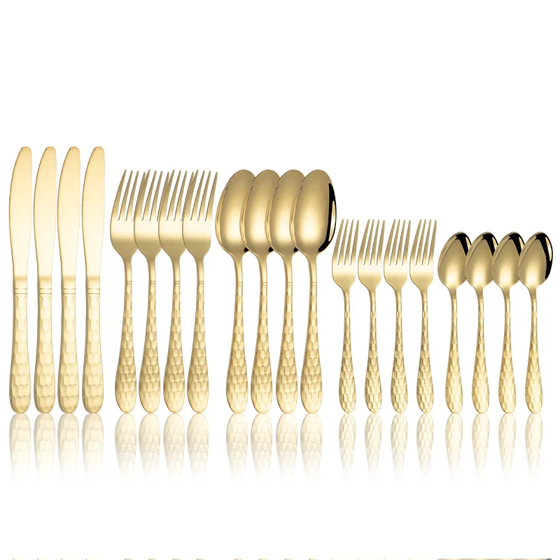 

410 Stainless Steel Cutlery Set Snake Skin Water Cube Western Steak Cutlery Gold Plated Cutlery