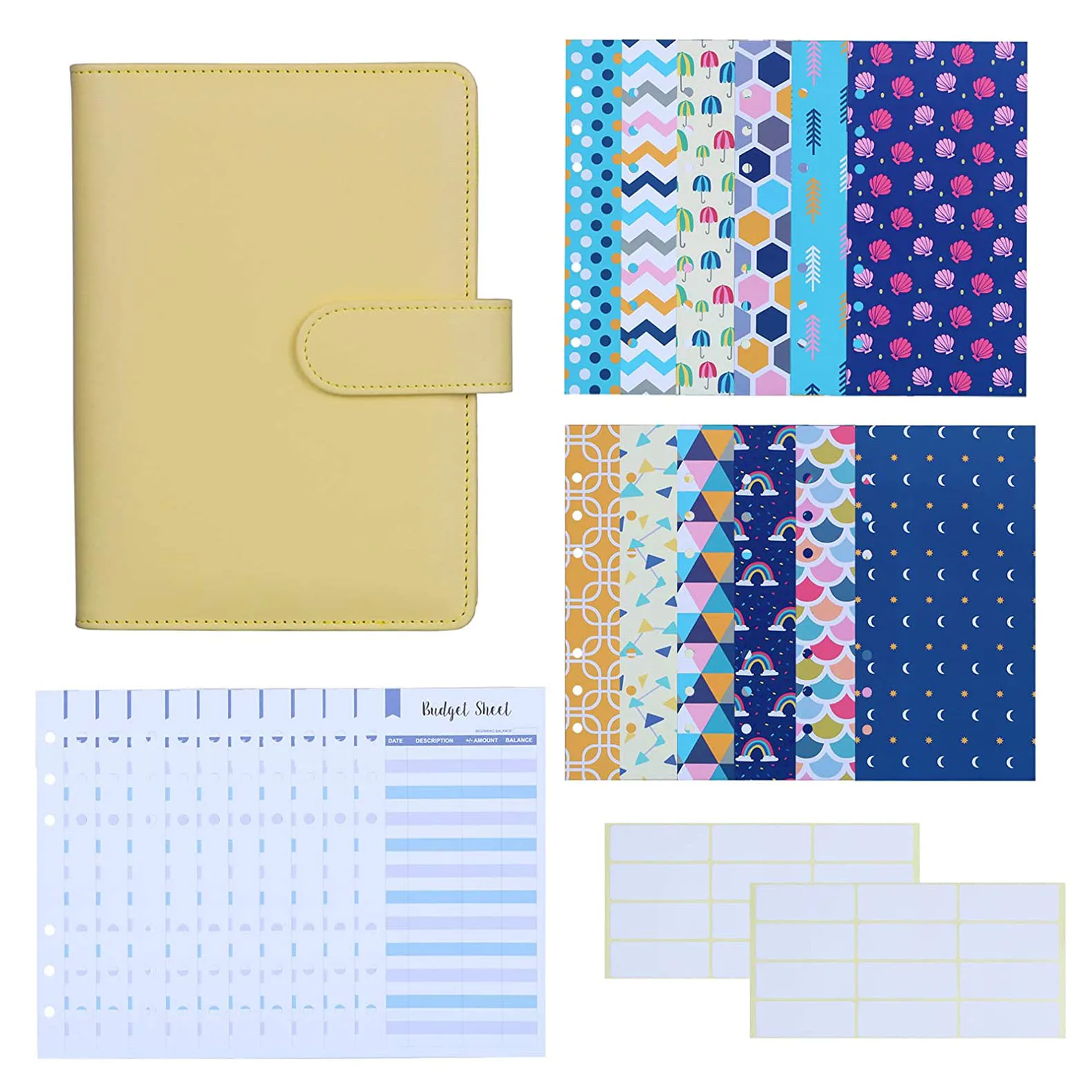 A6 PU Leather Binder Budget Envelopes System Organizer, Budget Cash Envelopes, Expense Budget Sheets and Labels for Bill Planner