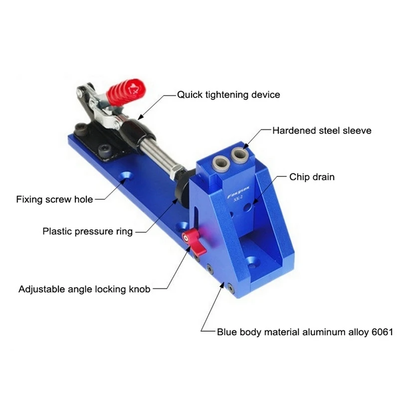 

Aluminum Alloy Wood Working Tool Pocket Hole Jig with Toggle Clamp and 9.5mm Drill Bit PH1 Screwdriver For Carpenter Hardware