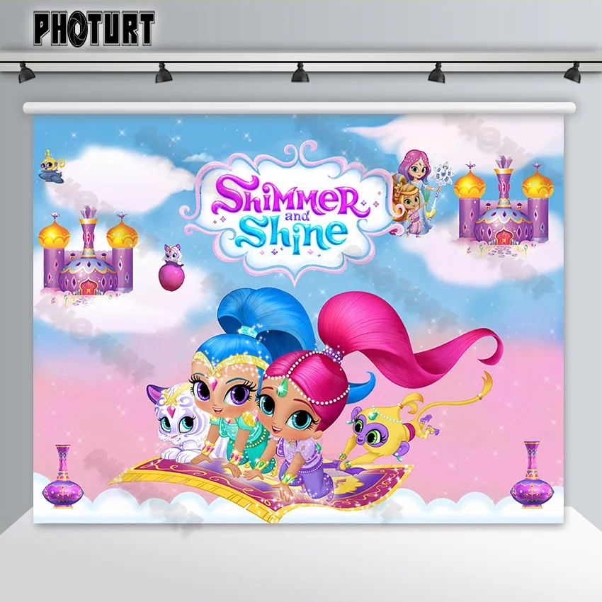 Shimmer and Shine Photography Backdrop Girls Birthday Background Pink Blue Long Hair customized Vinyl Photo Studios Decor Props