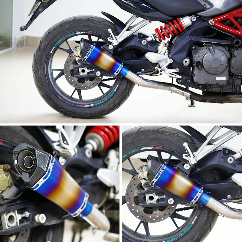 51mm Carbon Fiber Muffler Pipe Motorcycle Modified Exhaust Pipe 340mm Stainless Steel Exhaust Tips Removable Db Killer Tube