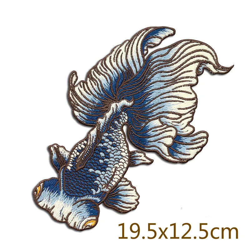 Chinese Style Goldfish sew on patches Embroidery Cloth Ethnic Large Home Clothes Decoration Hole Hand Patch patch for clothing