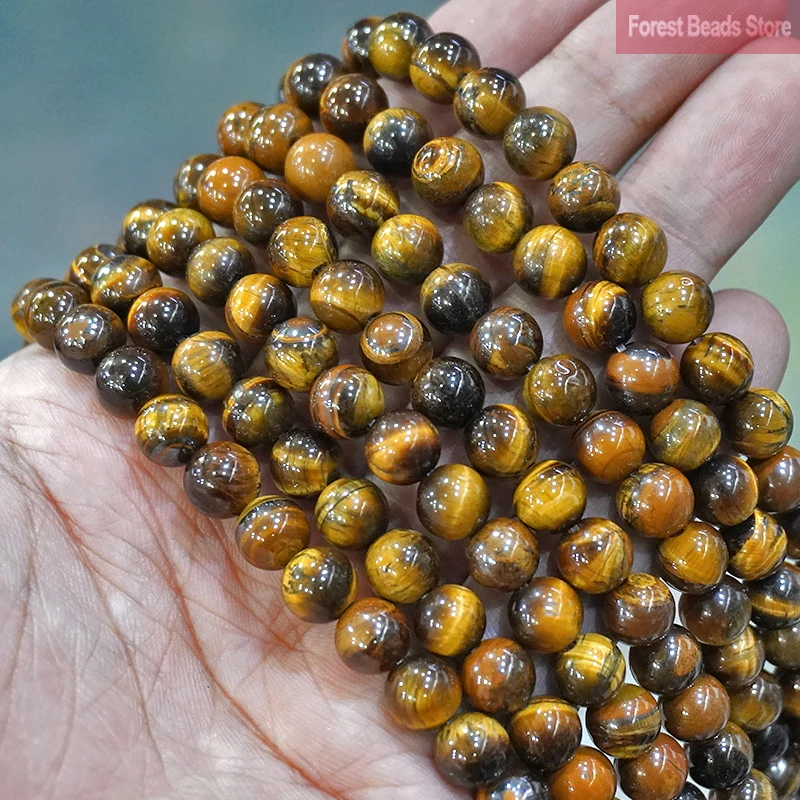 Wholesale Brown Gold Tiger Eye Agates Beads Natural Stone Round Beads 15