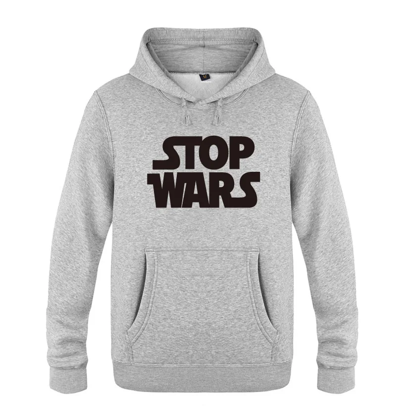 

STOP WARS Letter Hoodies Men Fleece Long Sleeve Hooded Pullovers Fashion Winter Male Sports Fitness Sweatshirt Streetwear