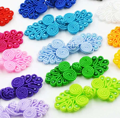 

50pcs/lot Luxury Bead Chinese Knot Frog Button Buckle Handmade Cheongsam Wedding Invitation Arts Crafts Sewing Accessories