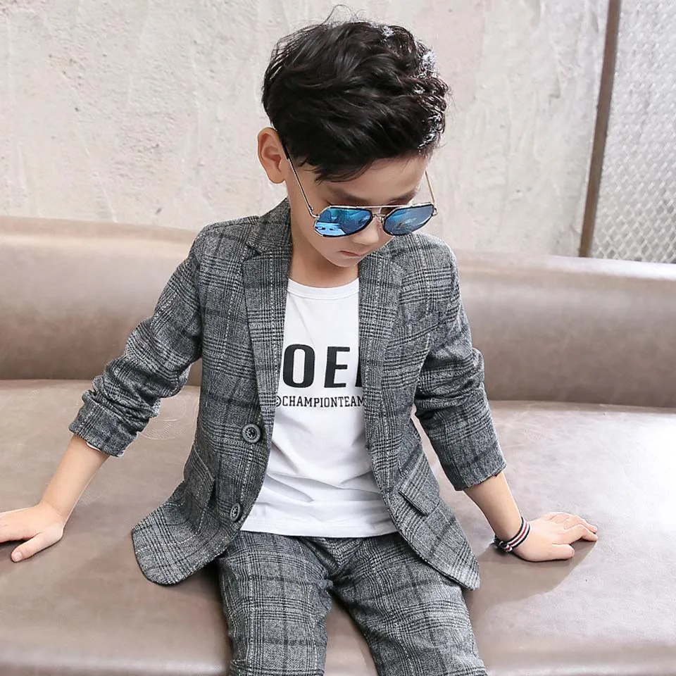 2024 new Autumn winter Baby Boys Clothes Set Plaid Gentleman Top jacket + Pants Outfits Suit Teenager 4 5 6 7 8 9 10 11 12 year