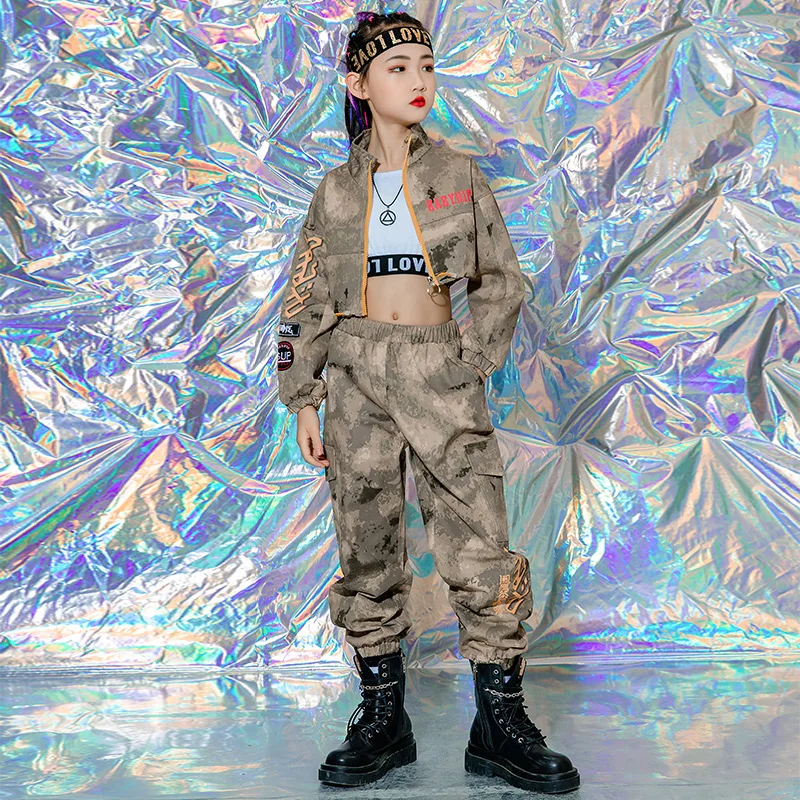 Hip Hop abbigliamento per bambini ragazze Jazz Dance Costume maniche lunghe Camouflage Hip Hop Outfit ragazzi Street Dancing Show Stage Wear BL6857