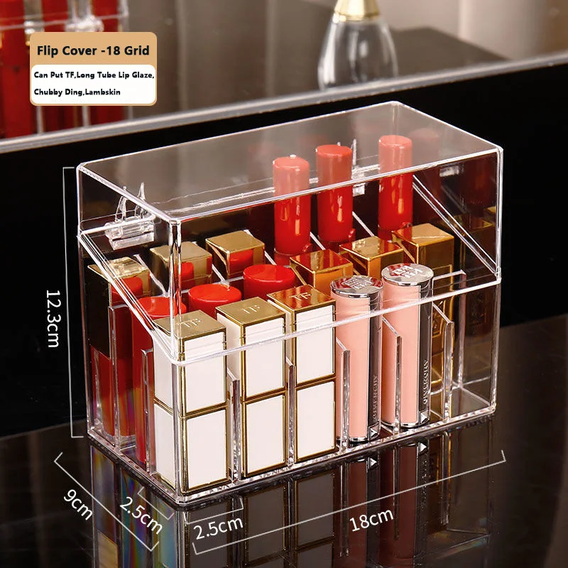 Caja de almacenamiento de pintalabios a prueba de polvo, transparente, malla Ins, Red roja con tapa, estante de almacenamiento de brillo labial,