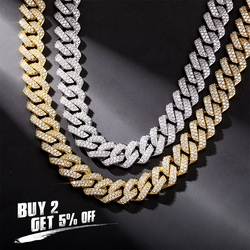 JINAO 14mm Miami Cuban Chain Necklace With Spring Clasp Full Iced Out Cubic Zirconia Hip Hop Fashion Jewelry For Gift