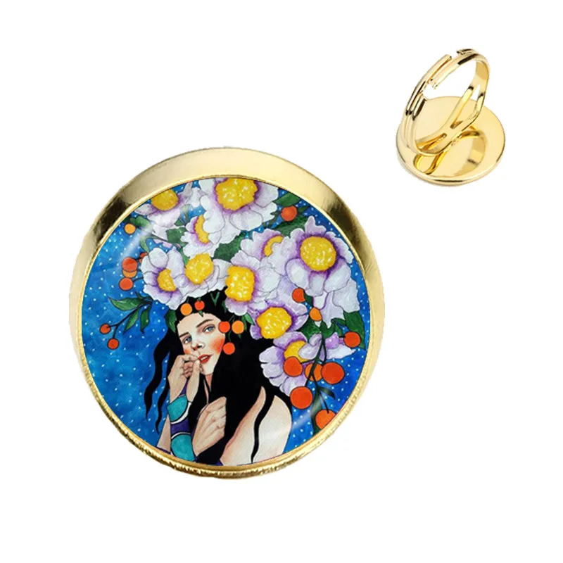 الموضة الجمال الفن زهرة الفتيات خاتم الزجاج كابوشون قبة قابل للتعديل خواتم للنساء هدايا مجوهرات رجالي