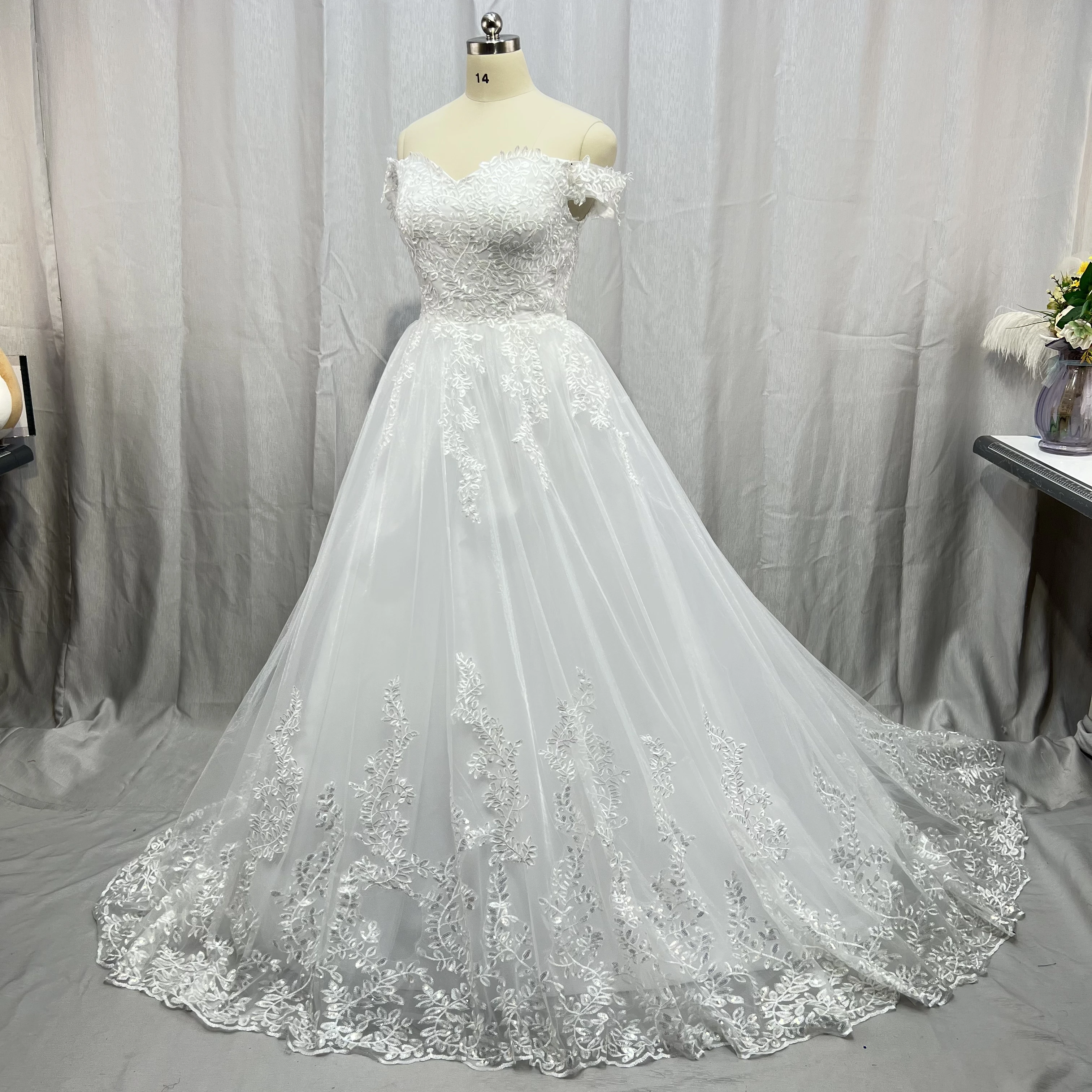 MYYBLE-Vestido De novia con hombros descubiertos, prenda De lujo con Apliques De encaje, escote Corazón, talla grande, 2022