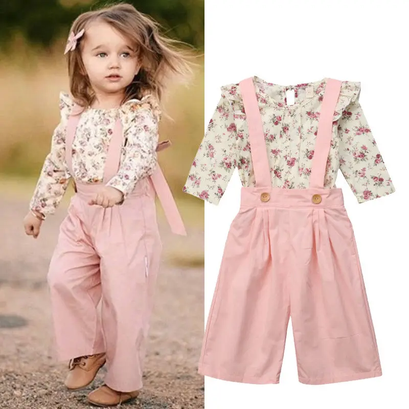 Toddler Kids Baby Girl Clothes Winter Long Sleeve T shirt Floral Tops+Pants Overall Outfits sweet girl Two Pieces Clothes set