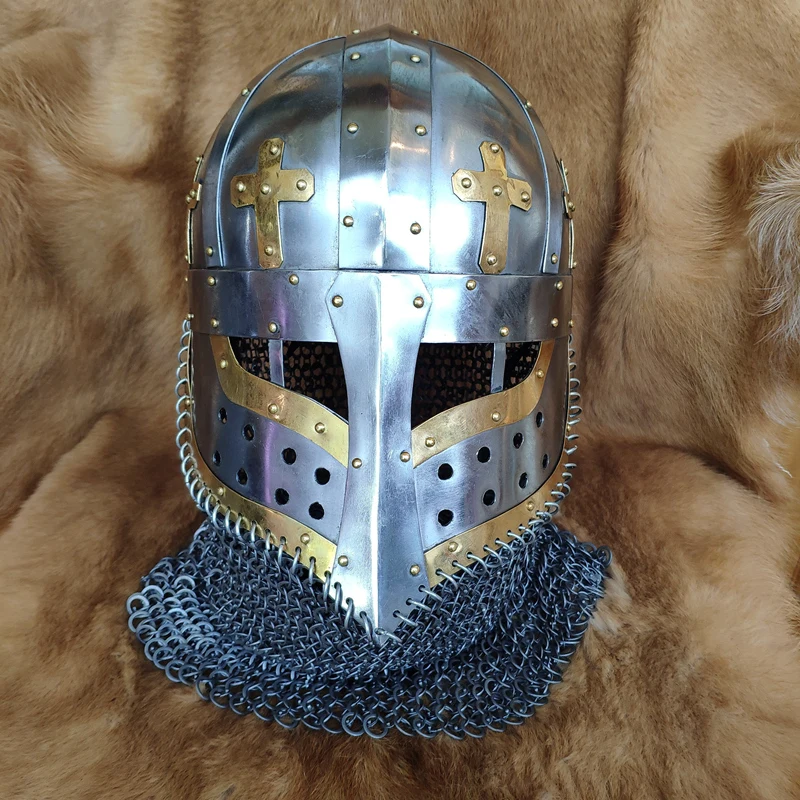 Medieval Viking Warrior Helmet Battle Ready Norman Helmet Hand Forged Steem Helm with Chain Mail Viking Norse Helmets