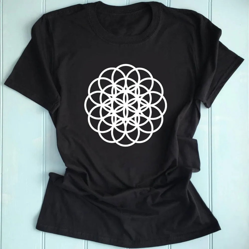 Geometric Circles Shirt Flower of Life T-Shirt Sacred Geometry Grid Tshirt Unisex Gift Idea Shirt Tops Tees Seed of Life Shirt