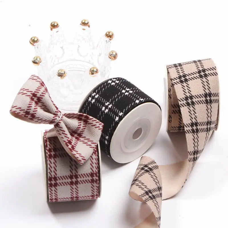 Classic Plaid Printed Ribbons 25mm 40mm DIY Bow Black Autumn Winter Handmade Accessories Ornaments Flowers Cake Gift Packaging