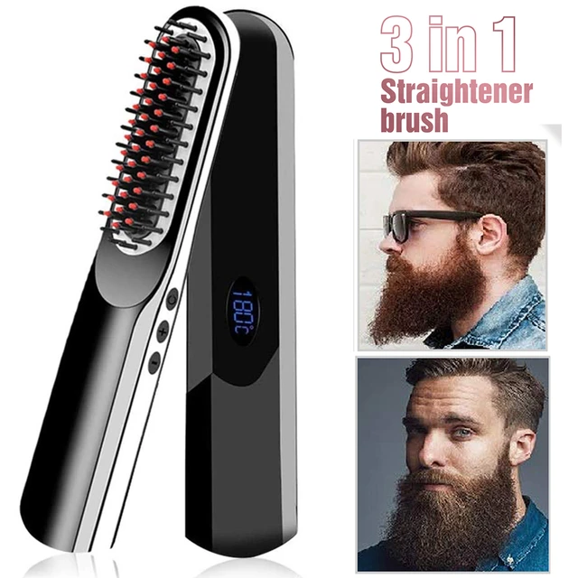 Wireless Men Quick Beard Straightener Hair Style Comb LCD Multifunctional Cordless USB Charging Hair Straightening Brush AliExpress