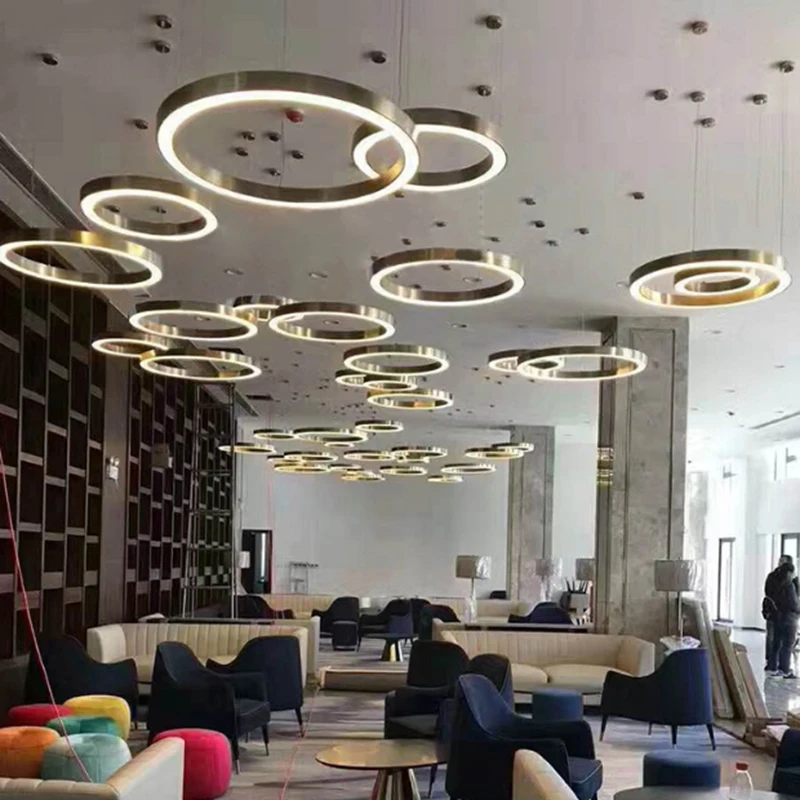 Modern DIY gold ring chandelier hanging lights for living room shop market decoration LED lighting dimmable 110v 220v