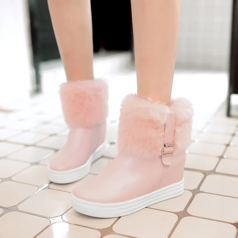 Winter Ankle Boots Female Fur Platform Snow Boot Ladies Plush Sneakers Casual Flat Shoes white pink Woman Footwear mujer 34-43