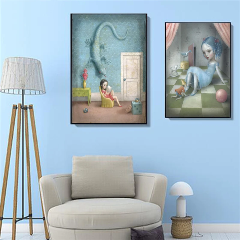 

Canvas Painting Nicoletta Ceccoli Print Modular Doll Poster Wall Art HD Girl Pictures Fairy Tale World Home Decor Bedroom