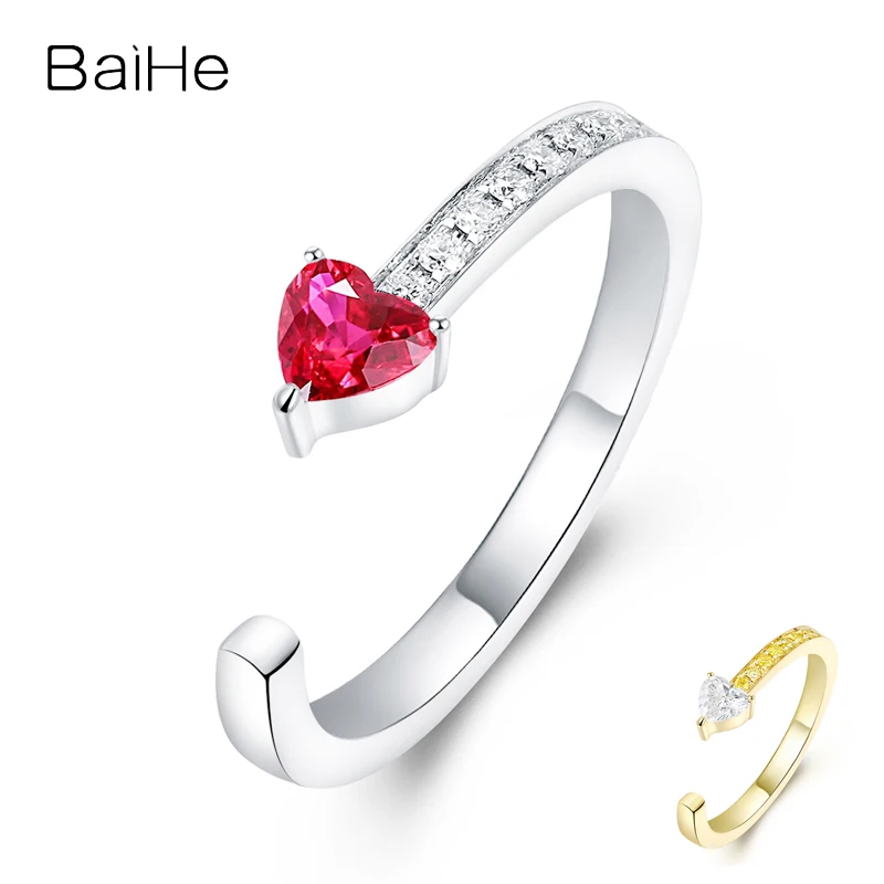 BAIHE Solid 14K White/Yellow Gold Natural Ruby/Diamond White/Yellow Diamond Ring Women Men Fine Jewelry Anillo Rubí/diamante