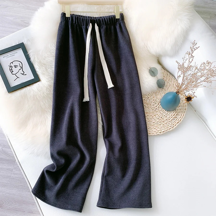 Thick Warm Sports Pants Women 2021 Winter Drawstring Casual Loose Wide Leg Pants Straight Leg Sportswear Trousers Yoga Pants