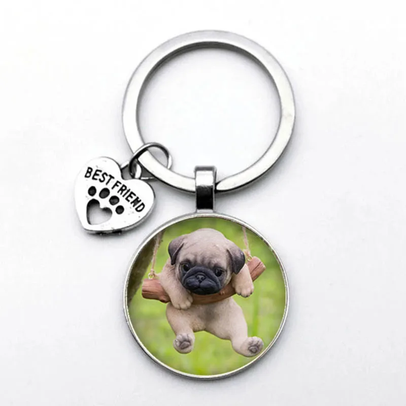 Cute Animal Beagle Pug Dog Glass Cabochon Poodle Teddy Art Picture Glass DIY Handmade Jewelry Keychain Friend Gift