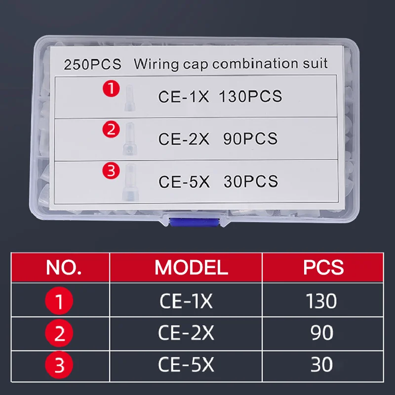 250ชิ้น/เซ็ต CE1 CE2 CE5 Crimp Caps สายไฟขั้วต่อขั้วต่อ AWG 12-10 16-14 22-16