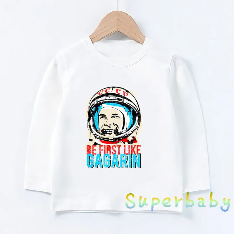 

Children The Soviet Union Russia Space CCCP USSR Gagarin Print T shirt Baby Boys Girls Tops Kids Long Sleeve T-shirt,LKP2437