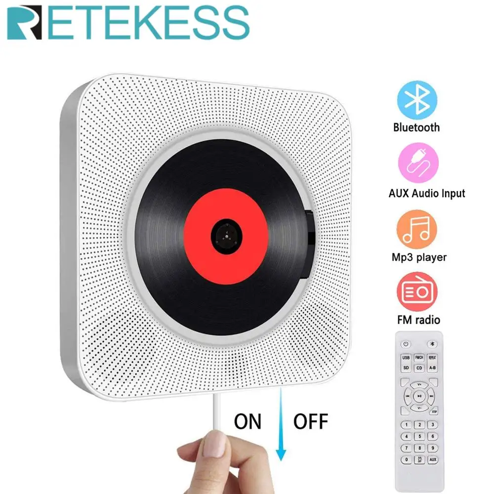 Retekess TR609 Wall Mounted CD Player Surround Sound FM Radio Bluetooth USB MP3 Disk Portable Music Player Remote Control Home