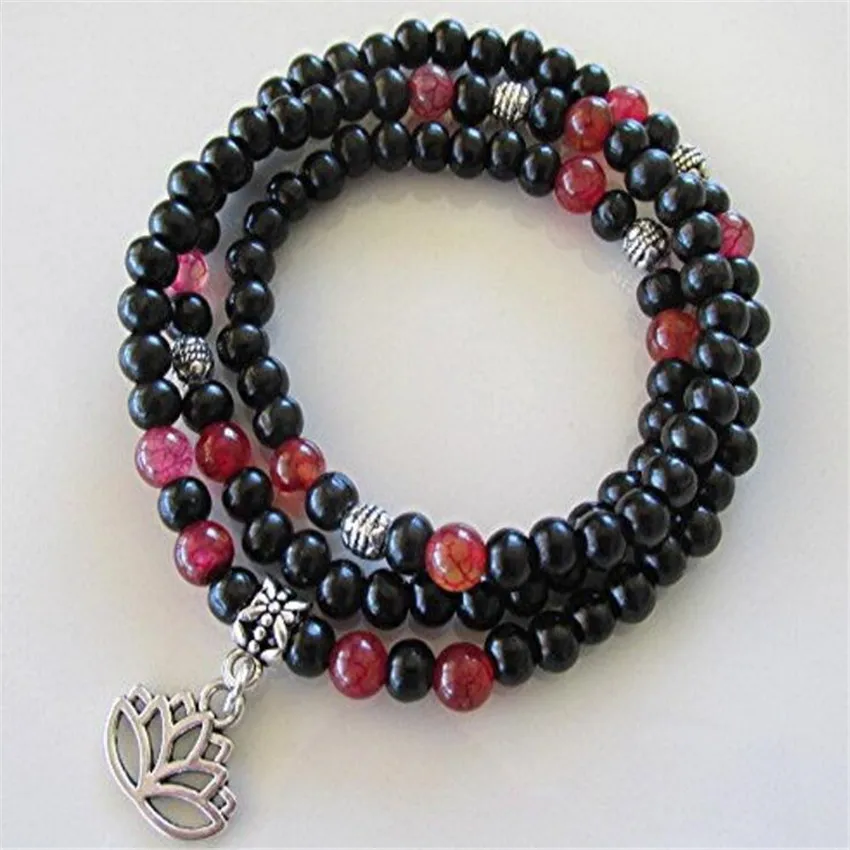 

6mm Black Onyx 108 Buddha Beads Bracelet energy Handmade natural cuff Chakas Wrist Mala Prayer Men Yoga