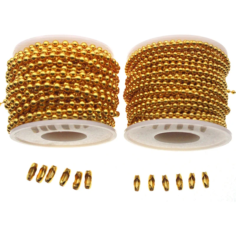 3m/lot 2.4mm 3.2mm Beaded Ball Stainless Steel Gold Bulk Ball Bead Chains & Connector Clasp For DIY Necklaces Jewelry Making