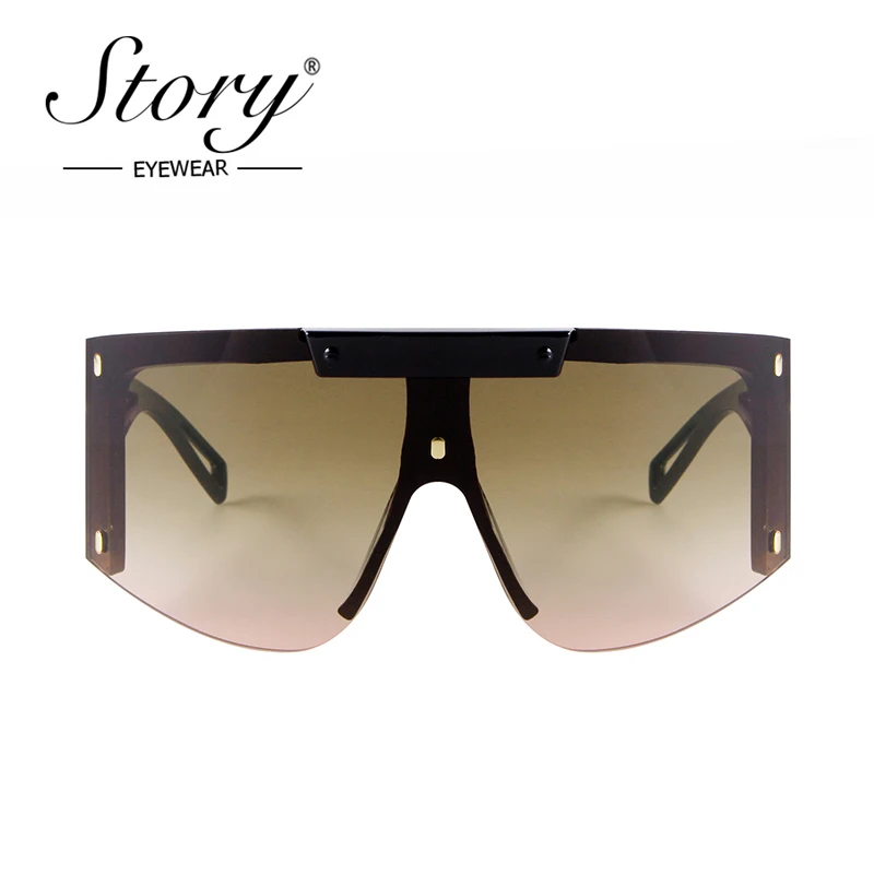 STORY Vintage One Piece Lens Oversized Sunglasses Women Men 2021 Brand Design Fashion Futuristic Rimless Sun Glasses S2088J