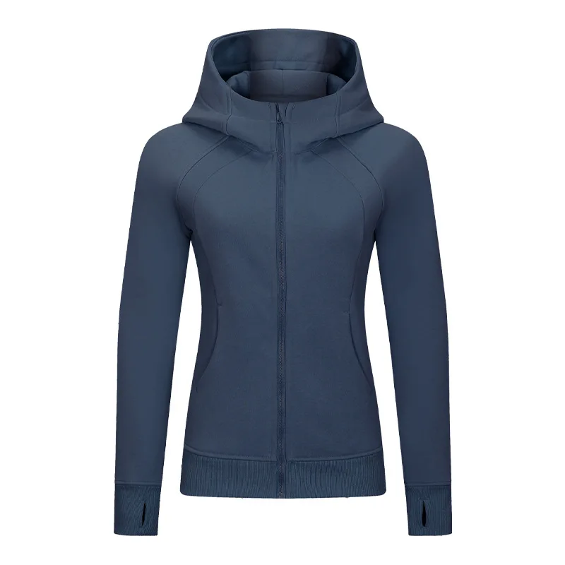 Women Sport Jackets Zipper Yoga Coat Quick Dry Thumb Hole Hooded Sweatshirt Fitness Long Sleeve Running Workout Gym Wear