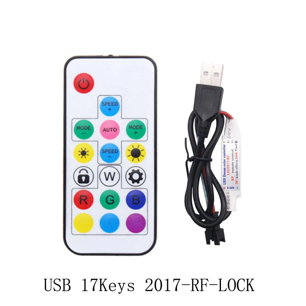 WS2811 WS2812B SK6812 Led Pixel Controller USB/DC MINI 3Keys RF 14/17/21Keys  With Remote Controller DC5-24V