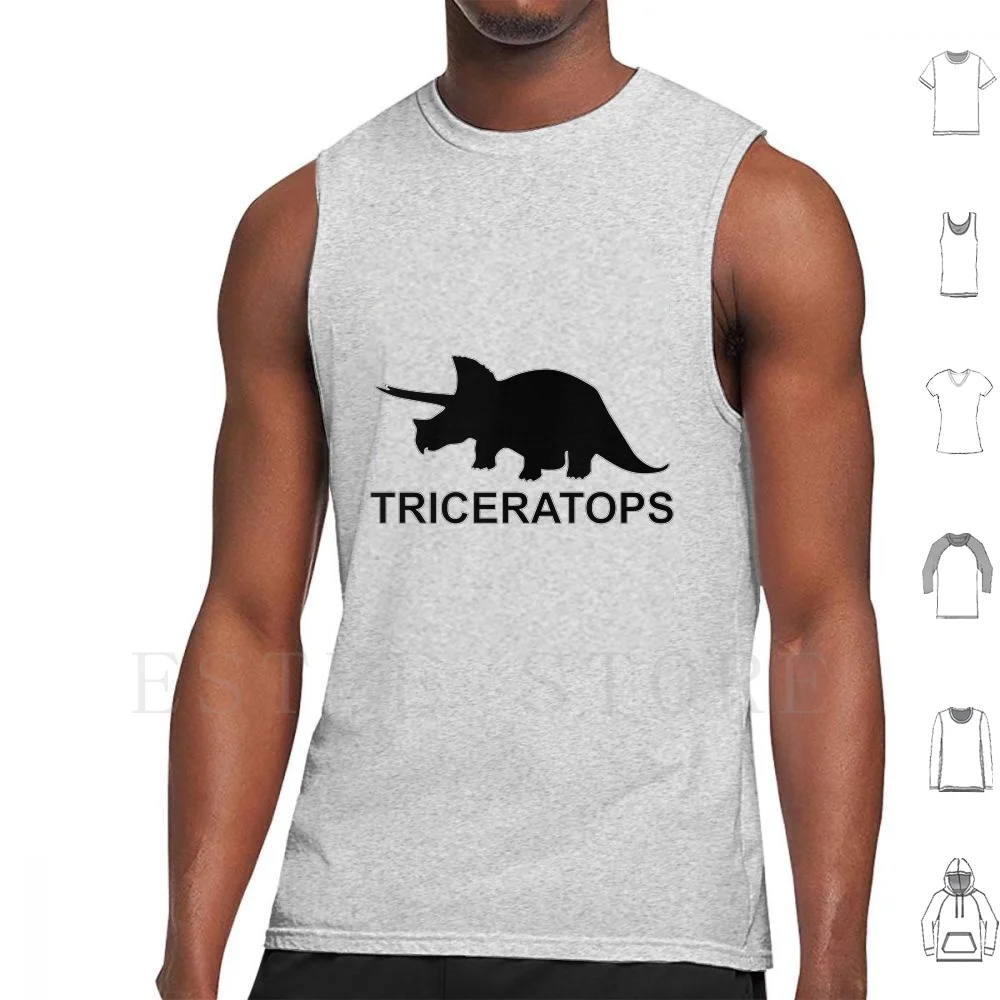 Triceratops In Black Tank Tops Vest Sleeveless Dino Triceratops Fun Trend Dinosaur