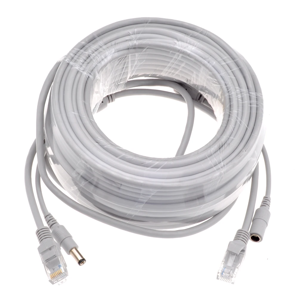 5M/10M/15M/20M/30M IP Camera Cables RJ45 Lan Cable DC 12V Power Supply + Network  CAT5/CAT-5e RJ45 Cords for IP Camera NVR Kits