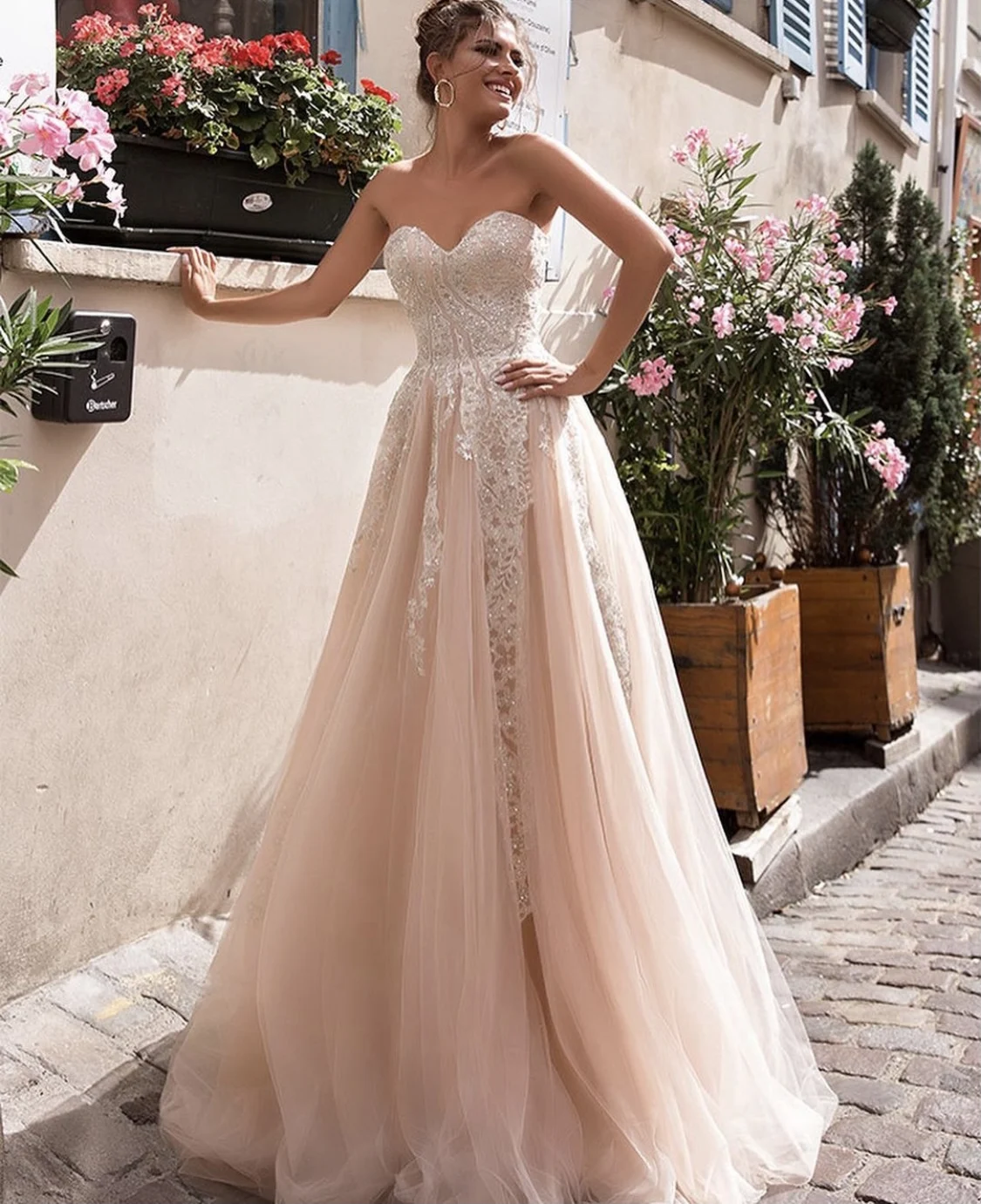 Vestido de noiva linha A com lantejoulas para mulheres, vestido de noiva princesa doce, apliques querida, trem sem costas, rosa