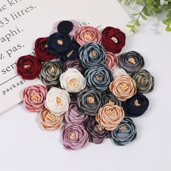 5PCS Artificial Burnt Edge Rose Flowers Head Three-dimensional Flower Bud Hairpin Brooch Accessories Fabric Rose Flower Decor