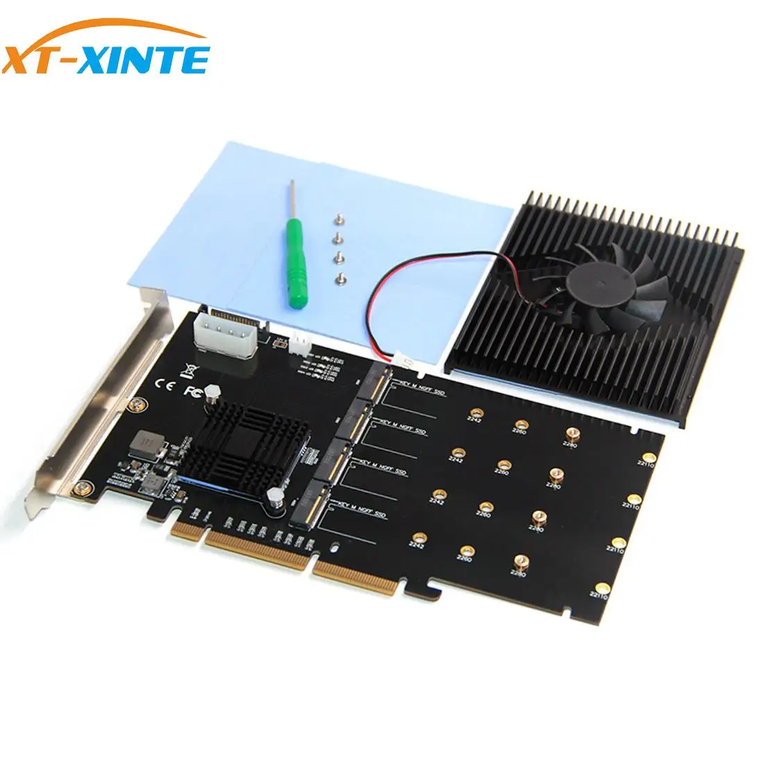 

XT-XINTE 215*125mm PCI-E Adapter Card LM313 PCI-E 8X/16X TO 4P M.2 (PCIe protocol)Riser Card for NVME 2242 2260 2280 22110 SSD