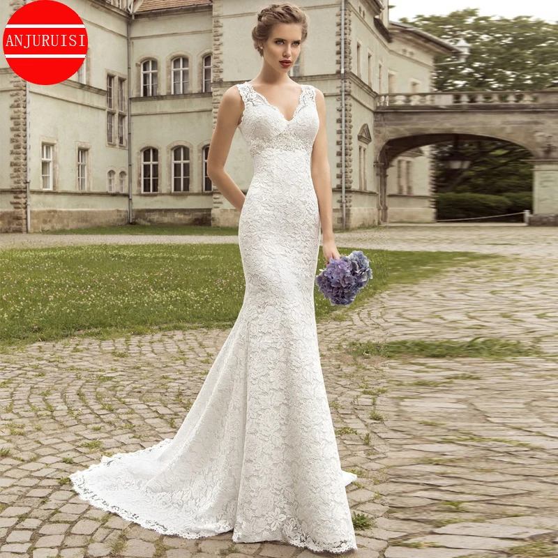 Vestido De Noiva 2020 Mermaid Wedding Dress Elegant Vintage Lace Robe Mariage Dresses For Women V Neck Trouwjurk Boda Simples