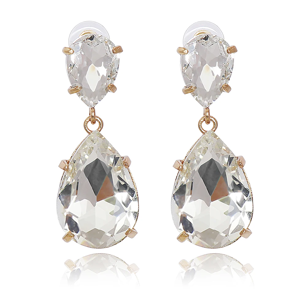 New Pink Rhinestone Waterdrop Dangle Earrings Female Crystal Tear Drop Earring for Women Christmas Jewelry Trend Gift