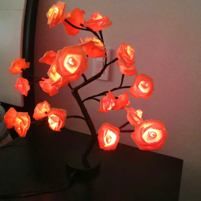 Can Provide Fast Shipping LED Table Lamp Rose Flower Tree Night Lights Christmas Gift For Kids Room Rose Flower Lighting Home