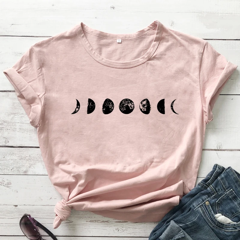 T-shirt 100% Coton avec Phases de Lune pour Femme et Enfant, Vêtement de Haute Qualité, Unisexe, Esthétique, Graphique Just A Phase