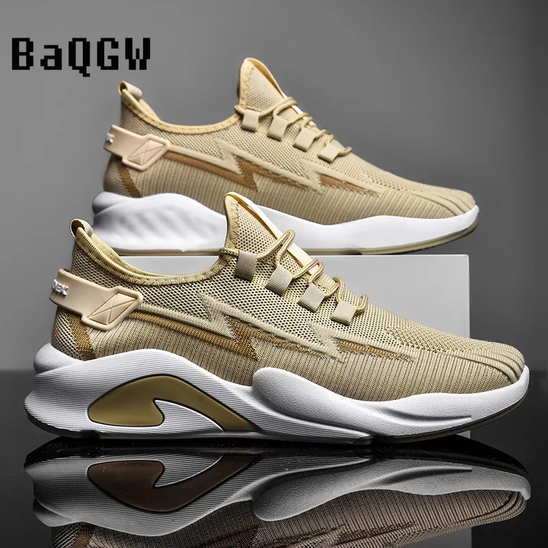 2022 New Fashion Men's Sneakers Breathable Mesh Knitted Vamp Lightning Stretch Cushioning Autumn Male Sport Running Casual Shoes