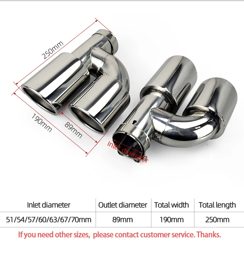 Genuine SUMSOO Car Accessories Stainless Steel H-Type Double Outlet Crimping Edge Exhaust Pipe Tailpipe