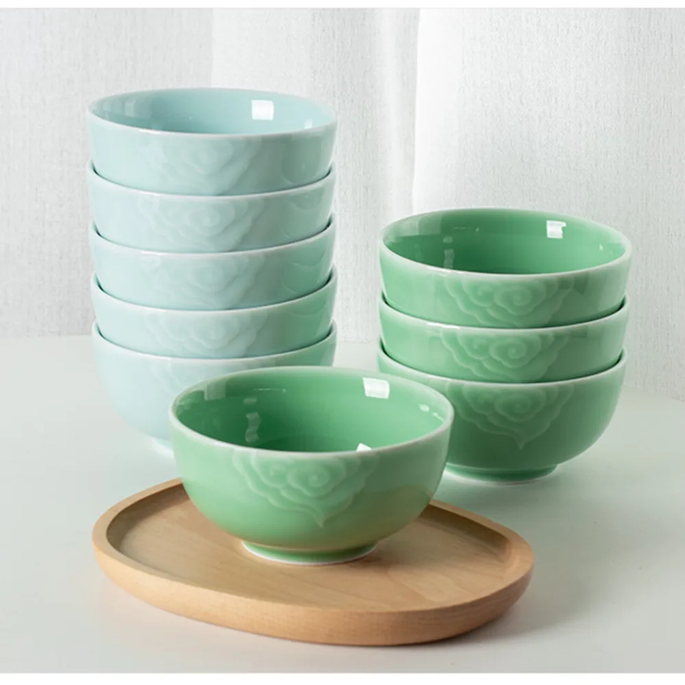 

Chinese Cereal Bowl Porcelain Rice Bowl for Salad 10 oz Celadons Dinnerware 4.5 Inch Ceramic Microwave and Dishwasher Safe