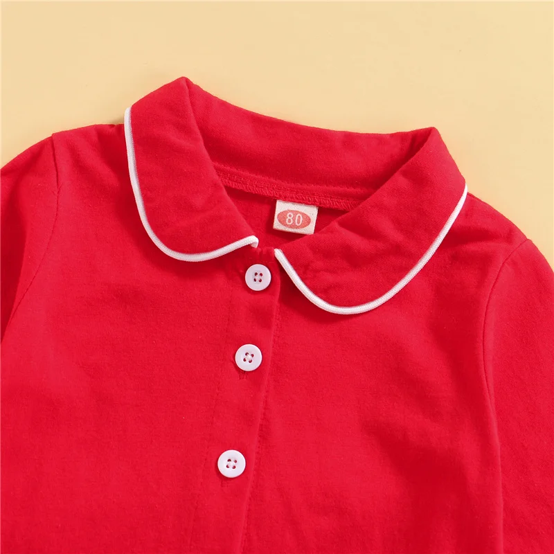 الرضع طفلة 2 قطعة منامة القطن دعوى التلبيب كم طويل كشكش هيم الأحمر قميص بلايز + فستان أطفال مع سروال داخلي ملابس خاصة مريحة