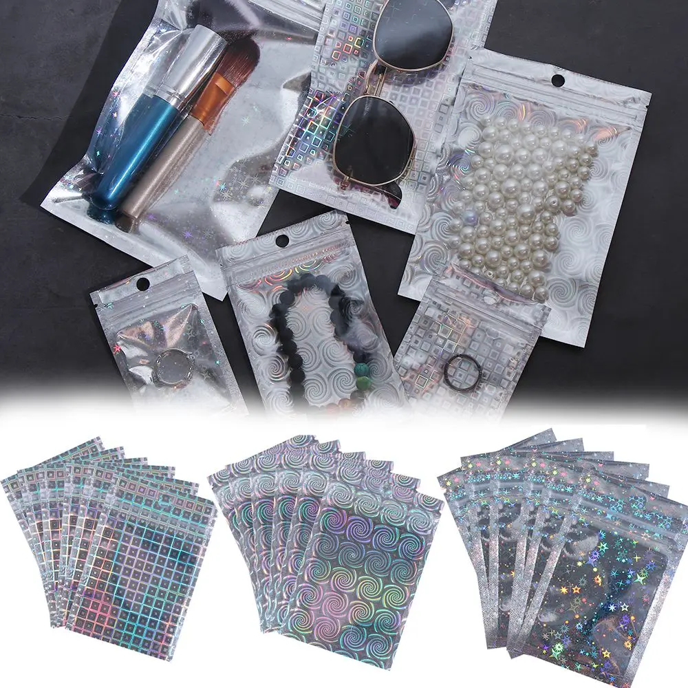 10 Pcs Zip Plastic Bag Aluminum Foil Hologram Food Pouch Small Water Proof Zipper Self Seal Reclosable Pouches