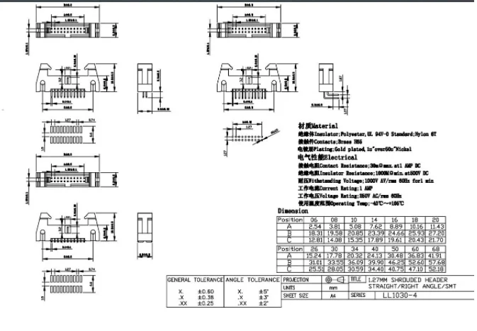 Encaixe reto 1.27/14/16/20/26/30/DC2-10P do chifre da agulha do passo do soquete 34/40mm do chifre