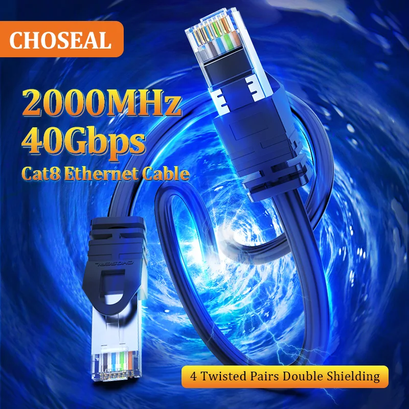 CHOSEAL Ethernet Cable Cat 8 Network Cable 24 AWG 40Gbps 2000Mhz High Speed Cat8 LAN Network RJ45 Cable For Router Modem